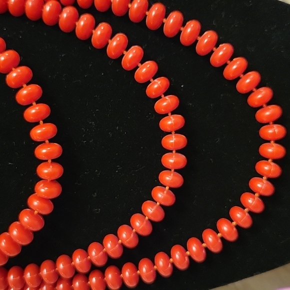 Red Necklace Long 23.5" Plastic Beads - Picture 2 of 4